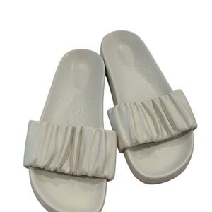 J. Crew Women's White Ruffle‎ Slide Sandals Size 7.5 Leather Upper
